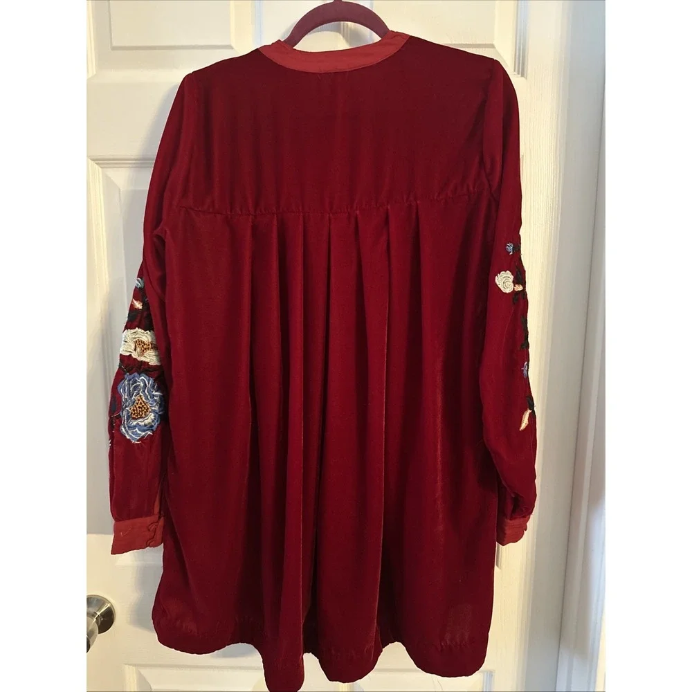 Free People Red Velvet Mini Dress Embroidered Details Size Small - Picture 6 of 13